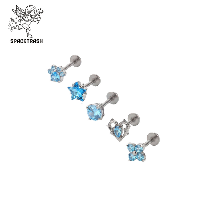 Blue Stud System — Titanium 5-Top Piercing Set