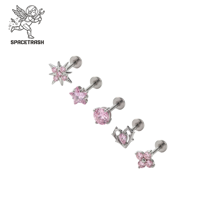 Pink Stud System — Titanium 5-Top Piercing Set
