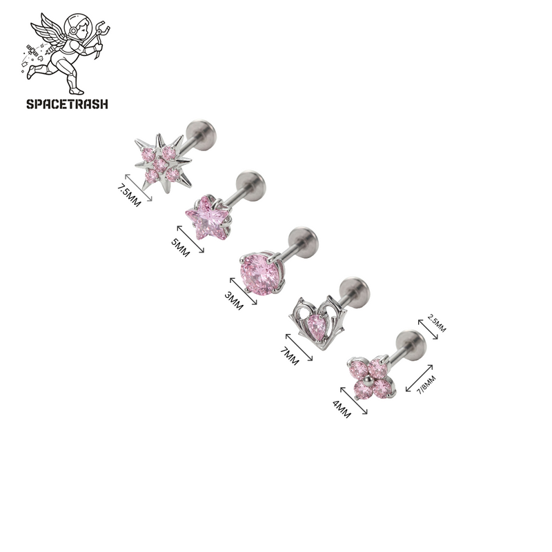 Stud System — Titanium 5-Top Piercing Set worn