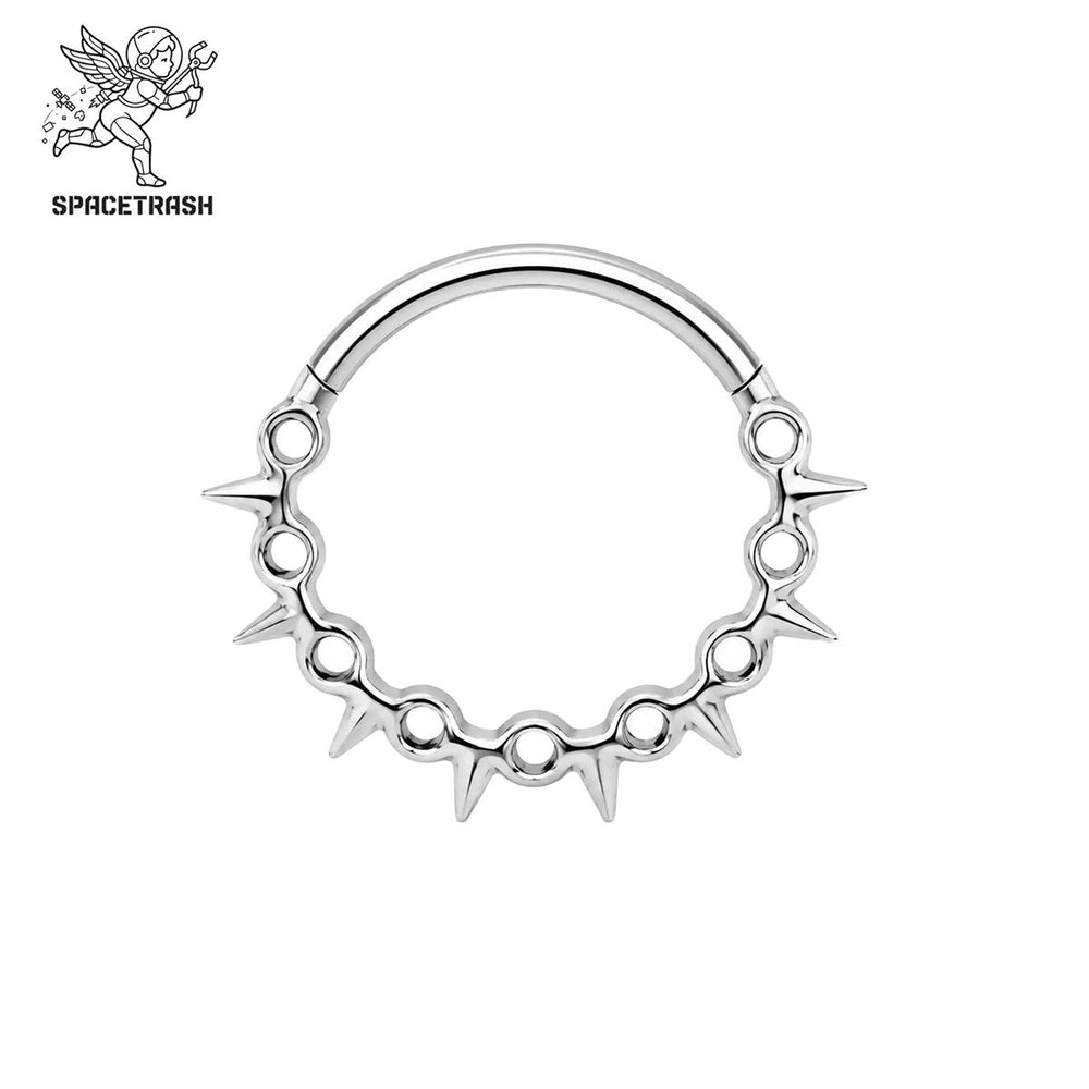 SPACETRASH Thorn Flame titanium clicker ring with sculpted thorn details